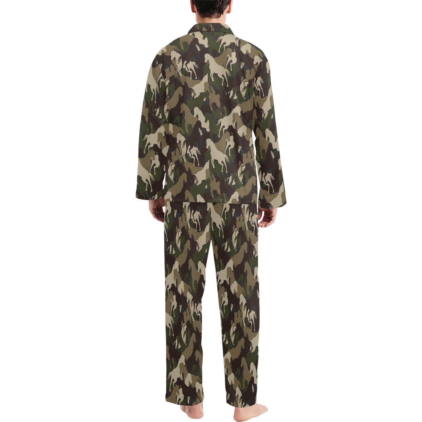 Horse Camo Themed Design Print Men's Long Pajama Set
