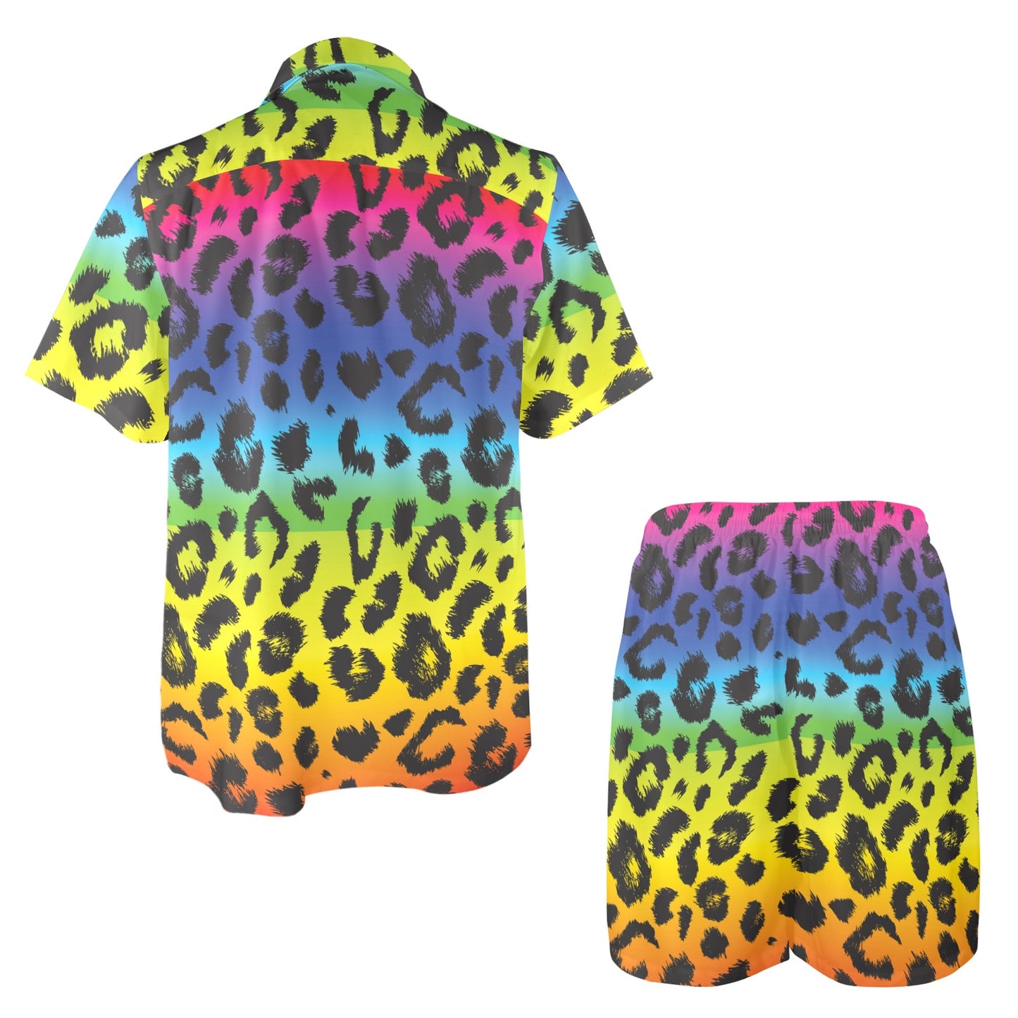 Rainbow Leopard Pattern Print Design A01 Men's Beach Shirt and Shorts Set