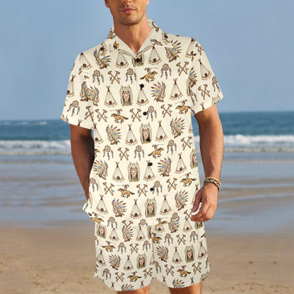 Native Indian Pattern Design Print Men's Beach Shirt and Shorts Set