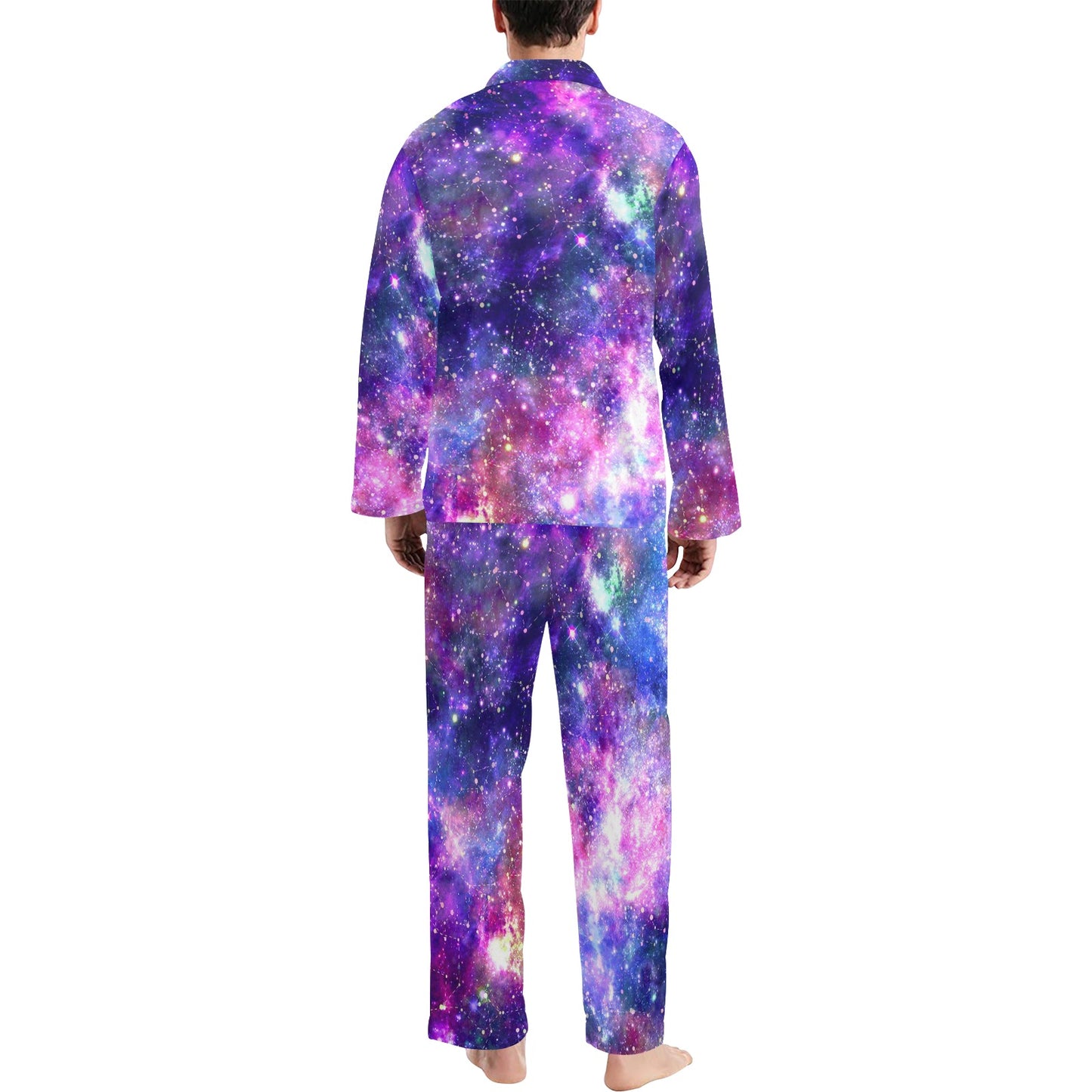 Galaxy Night Stardust Space Print Men's Long Pajama Set