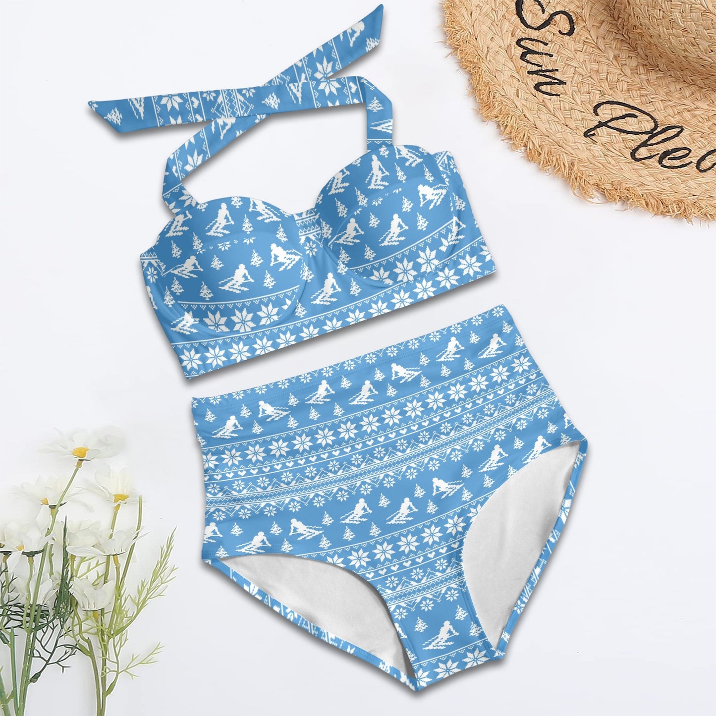 Ski Knit Pattern Print Design LKS302 Halter Neck Bikini Swimsuit
