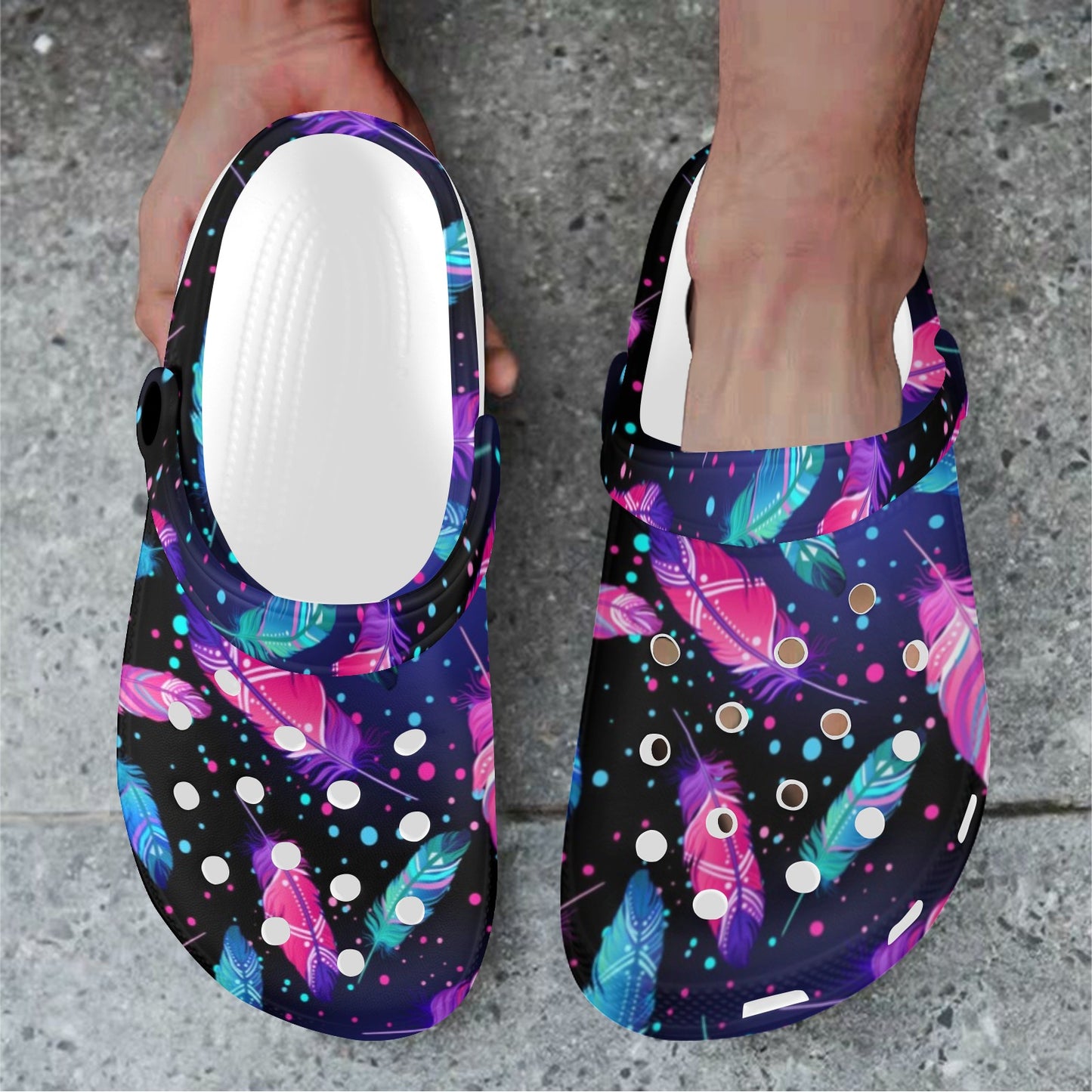 Feather Colorful Boho Design Print Unisex Clogs Shoes