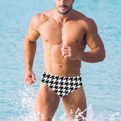 Houndstooth Black White Pattern Print Design 05 Men's Swimming Briefs