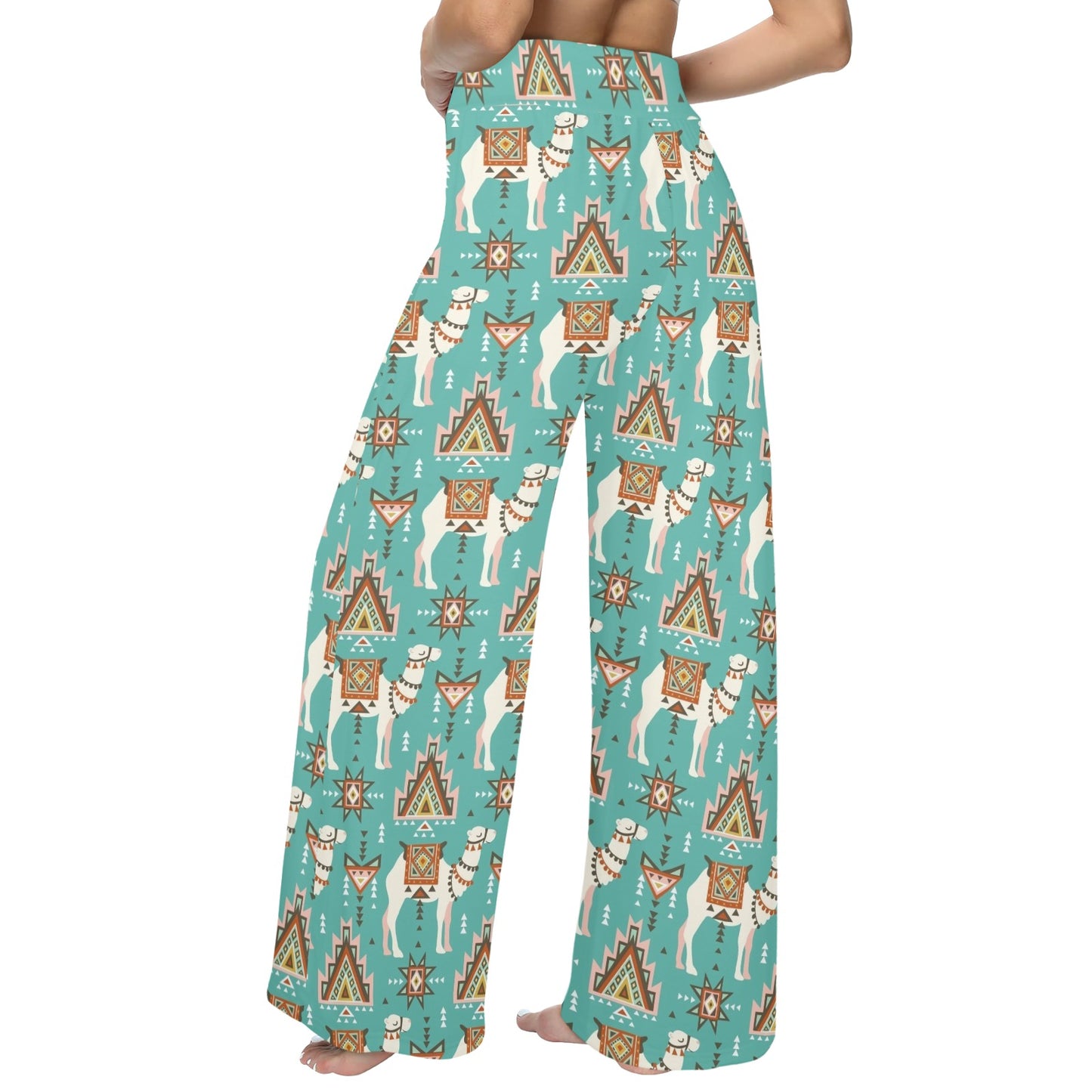 Camel ethnic Design Print Pattern JJ024 Women's Wide Leg Lounge Pants