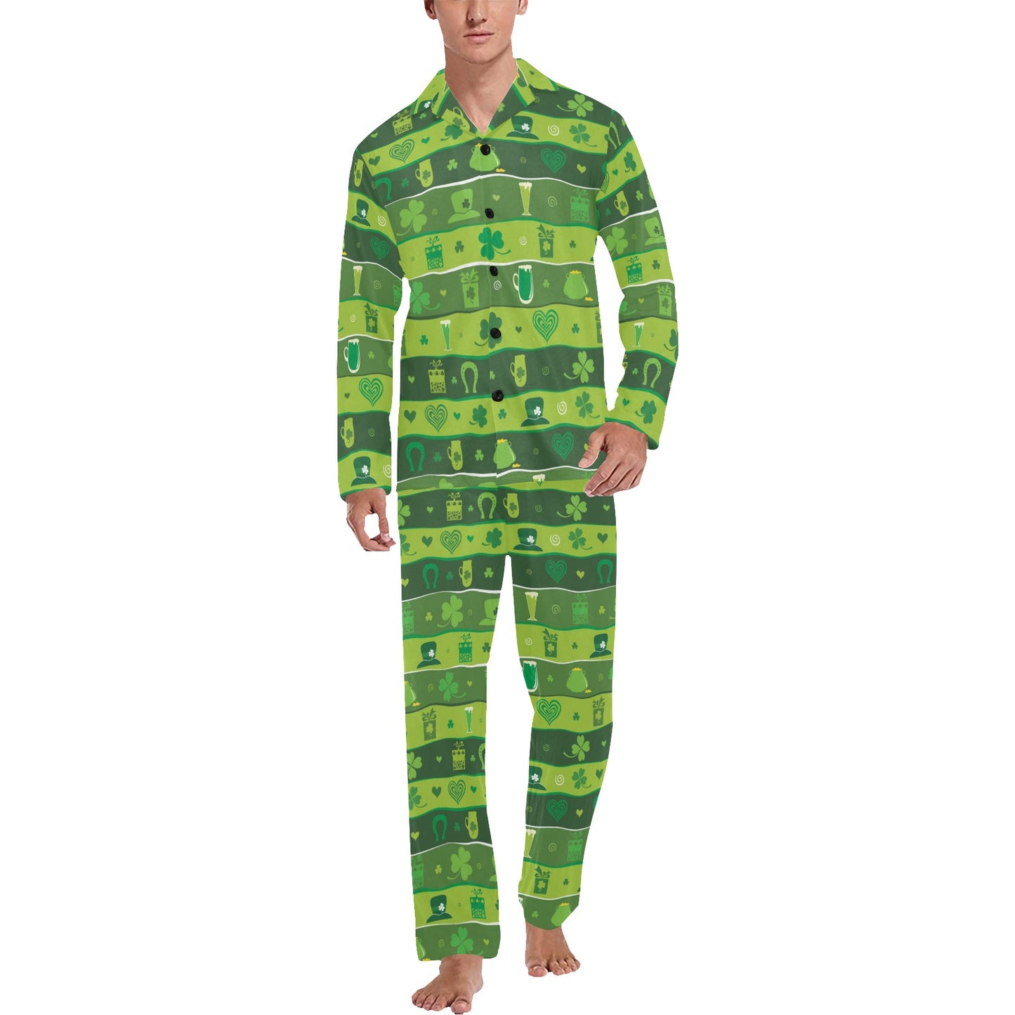Shamrock Print Design LKS303 Men's Long Pajama Set