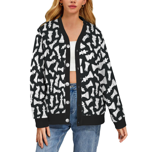 Chess Pattern Print Design 01 Women's Cardigan