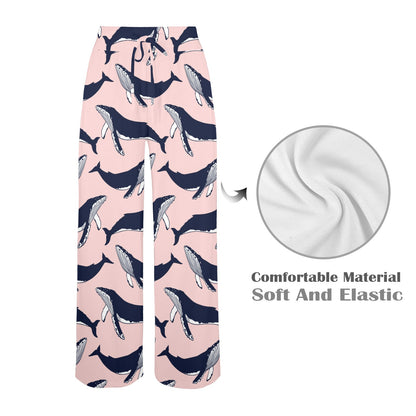 Humpback Whale Pattern Print Design 02 Women's Wide Leg Lounge Pants
