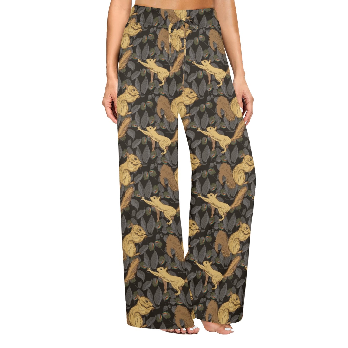 Squirrel Print Design LKS309 Women's Wide Leg Lounge Pants