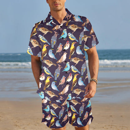 Bird Cute Print Pattern Men's Beach Shirt and Shorts Set