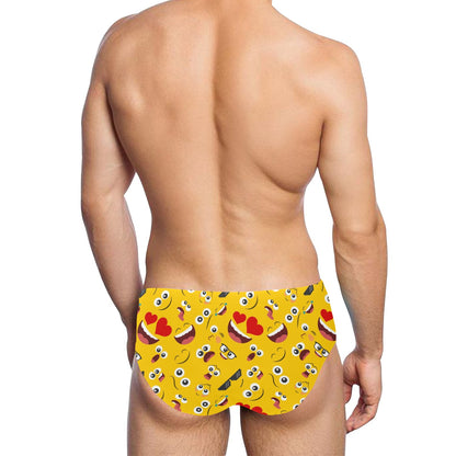Emoji Face Print Pattern Men's Swimming Briefs