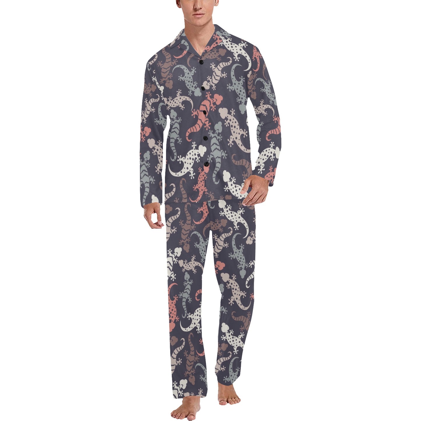 Gecko Pattern Print Design 02 Men's Long Pajama Set