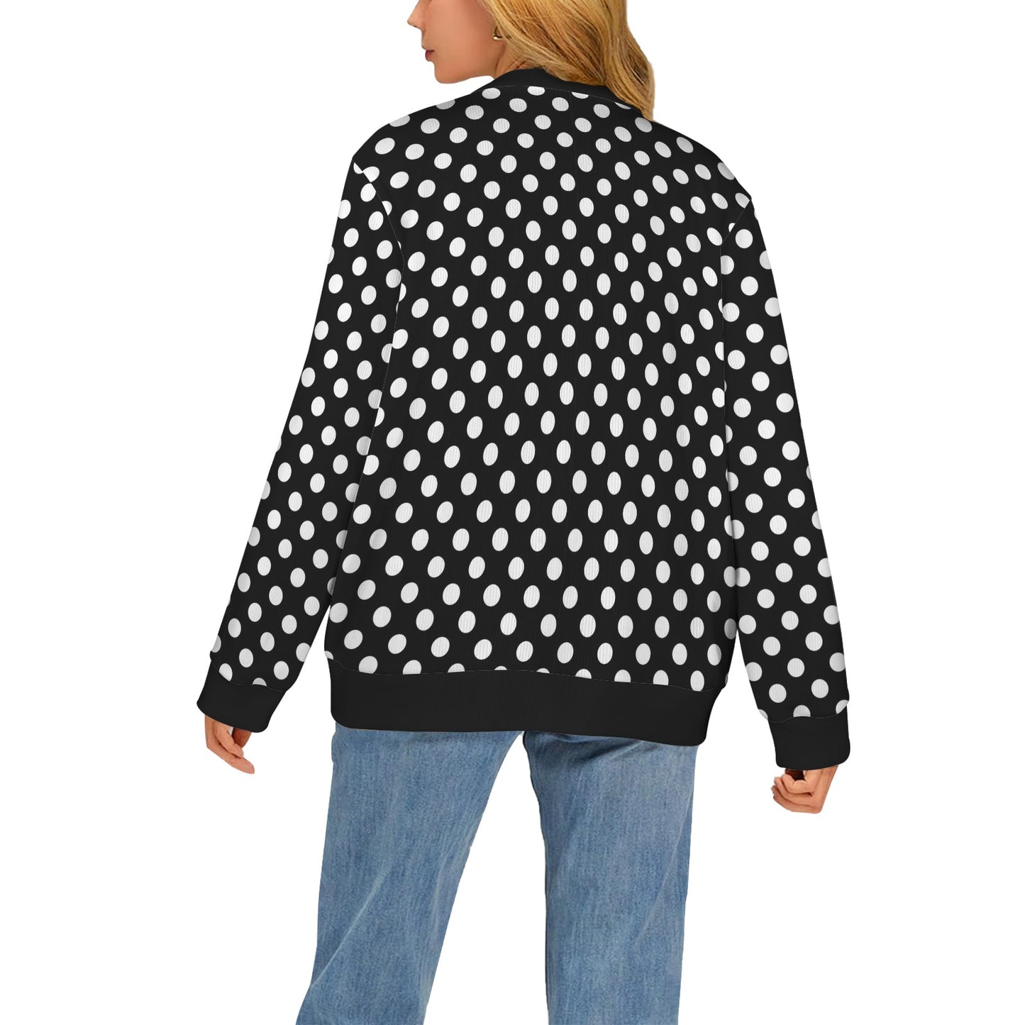Polka Dot Black White Pattern Print Design 03 Women's Cardigan