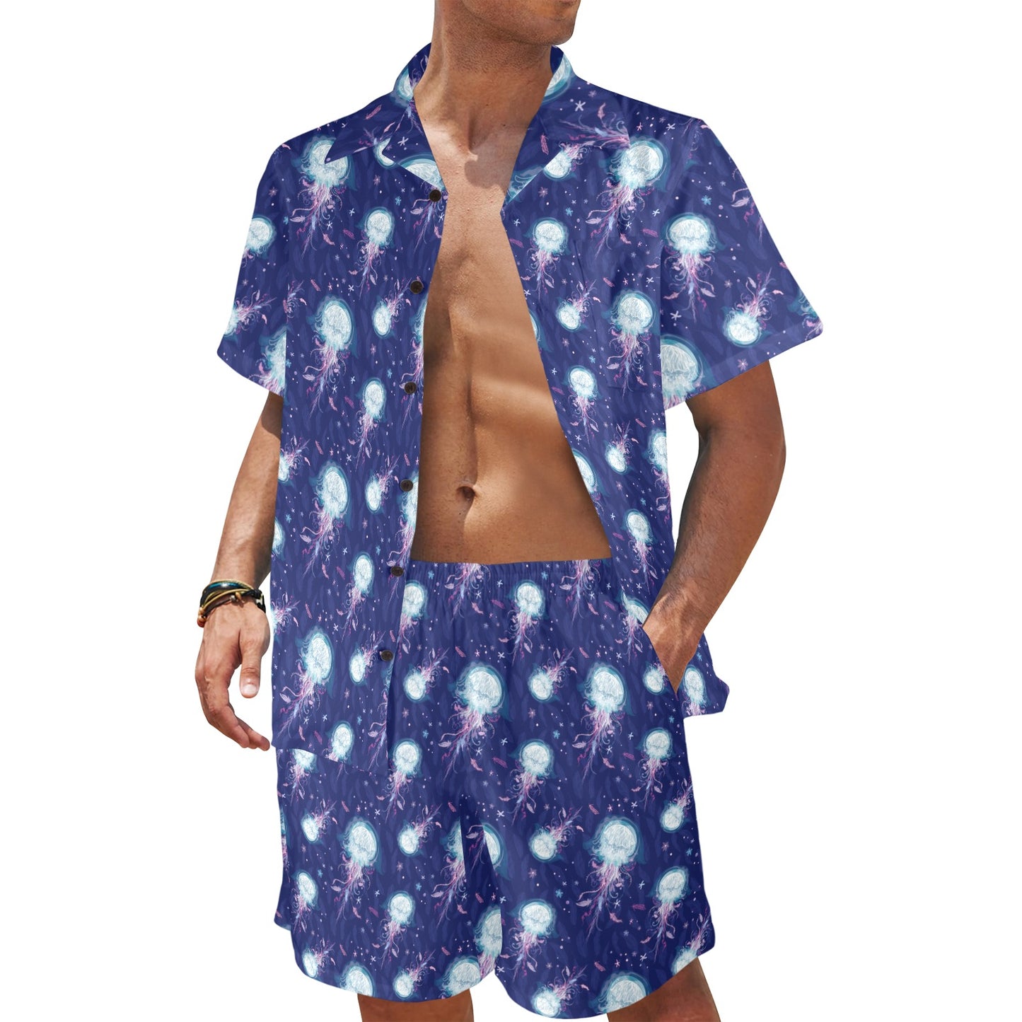 Jellyfish Cute Design Men's Beach Shirt and Shorts Set