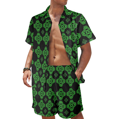 Celtic Knot Green Neon Design Men's Beach Shirt and Shorts Set