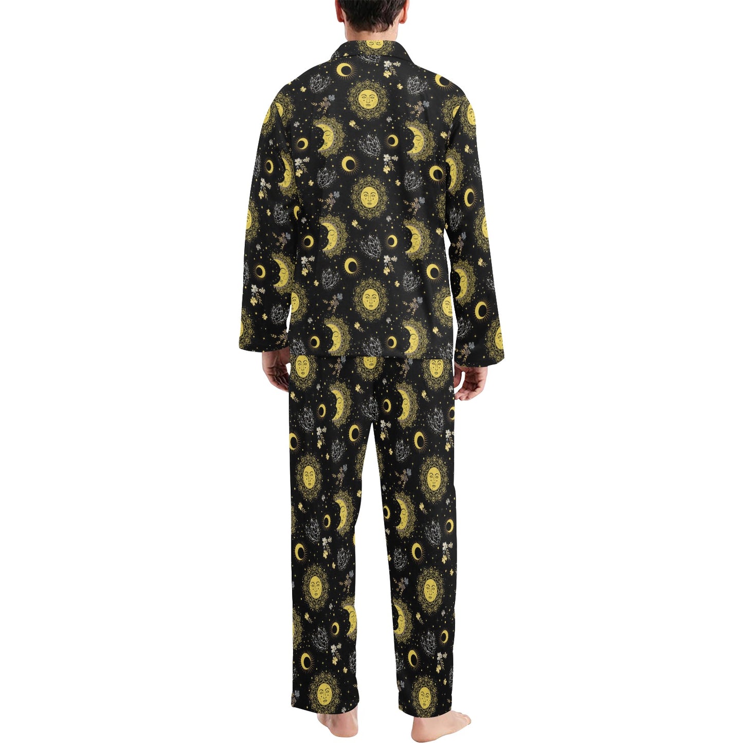 Sun Moon Print Design LKS301 Men's Long Pajama Set