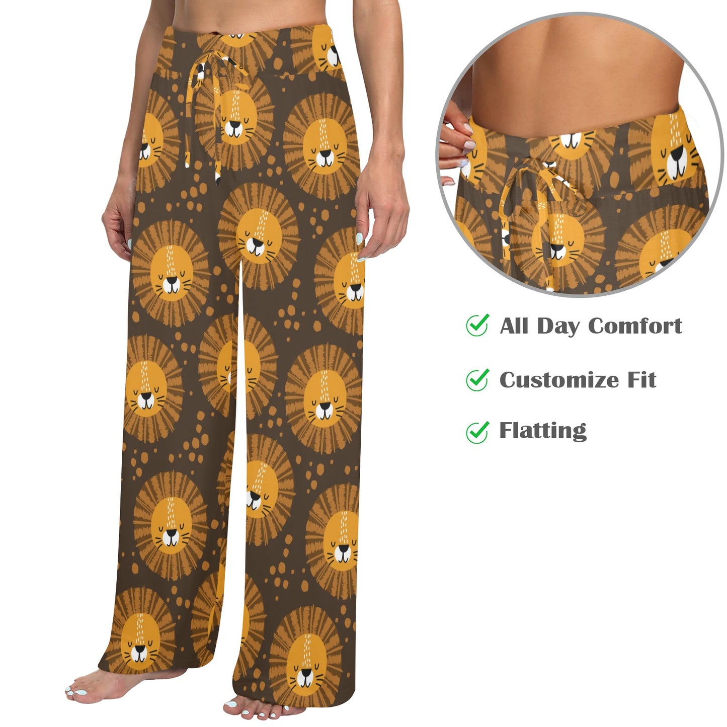 Lion Cartoon Pattern Print Design 01 Women's Wide Leg Lounge Pants