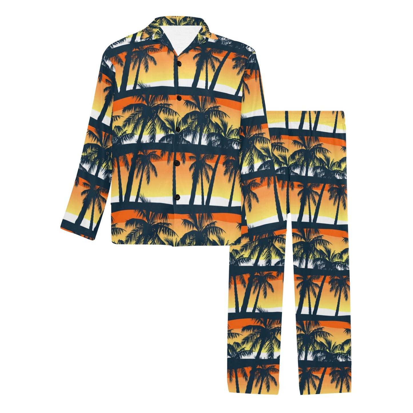 Palm Tree Sunset Design Print Men's Long Pajama Set