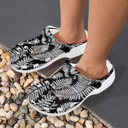 Fern Leave Black White Print Pattern Unisex Clogs Shoes