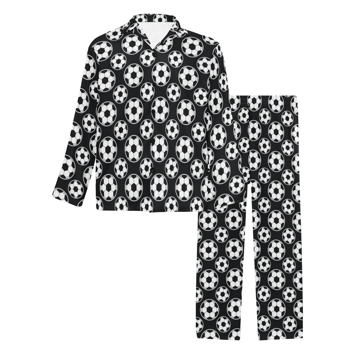 Soccer Ball Black Print Pattern Men's Long Pajama Set