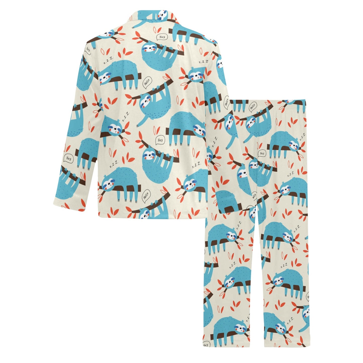 Sloth Print Design LKS3011 Men's Long Pajama Set