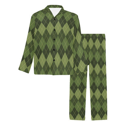 Argyle Green Pattern Print Design 01 Men's Long Pajama Set