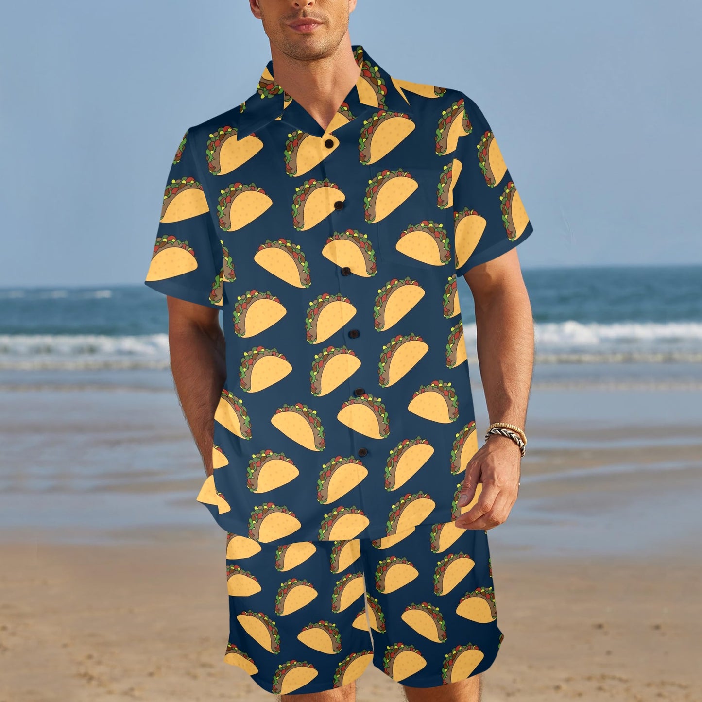 Taco Pattern Print Design TC04 Men's Beach Shirt and Shorts Set