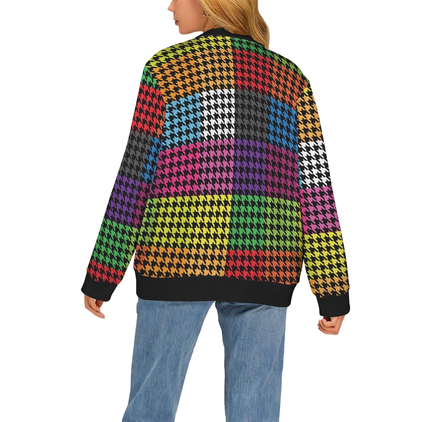 Houndstooth Colorful Pattern Print Design 01 Women's Cardigan