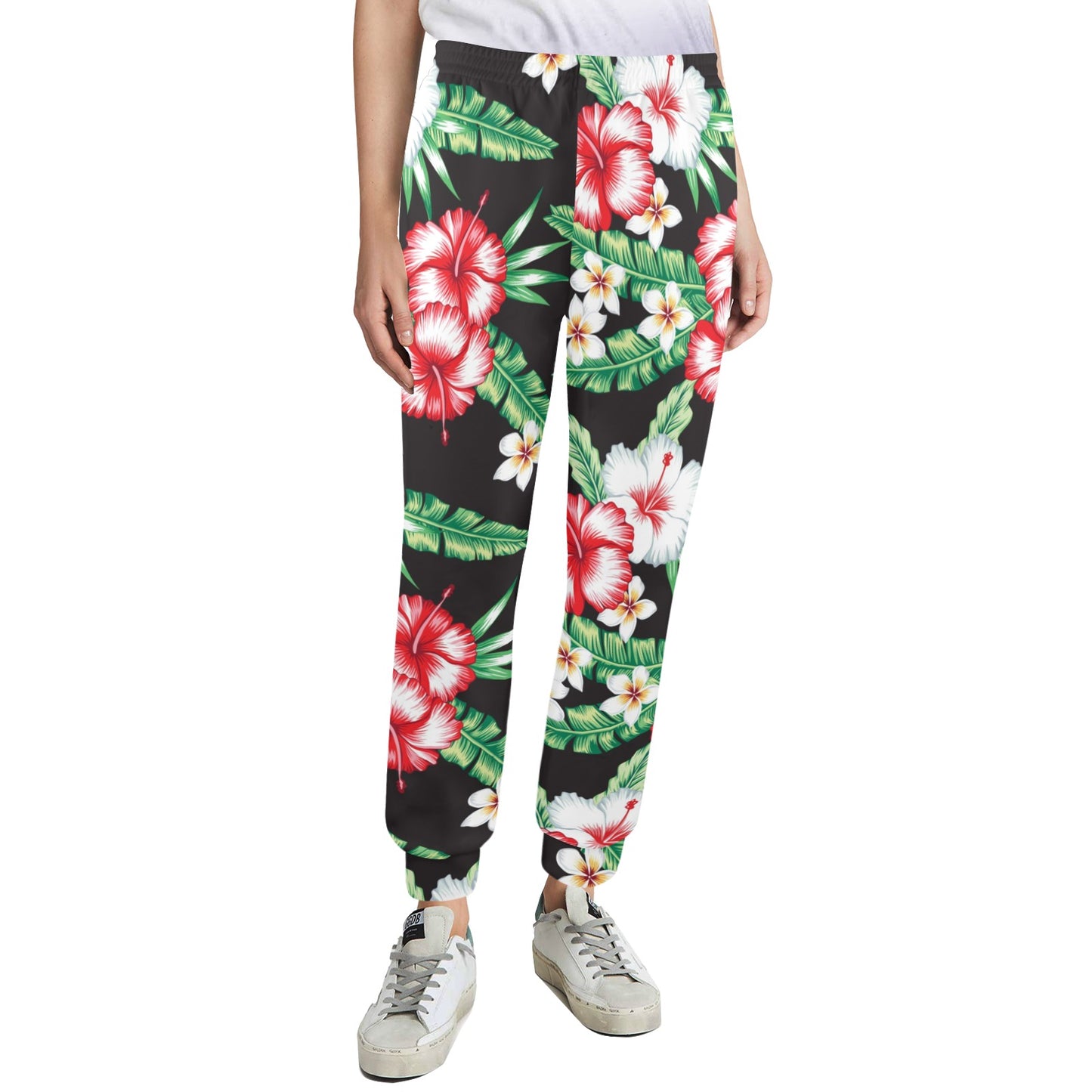 Hawaiian flower tropical leaves Women's Casual Track Pants