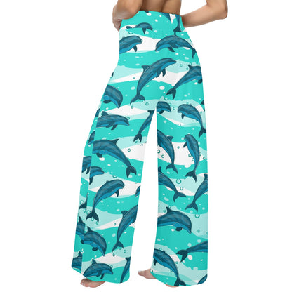 Dolphin Design Print Pattern Women's Wide Leg Lounge Pants