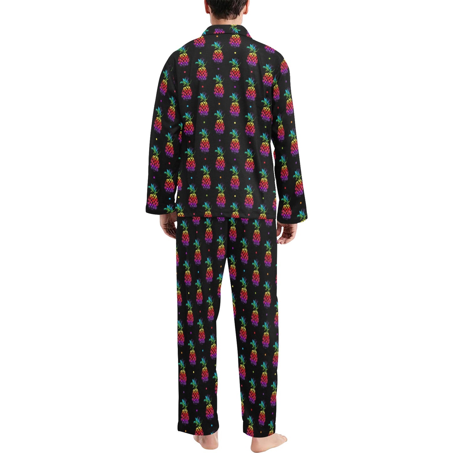 Pineapple Rainbow Dot Print Men's Long Pajama Set