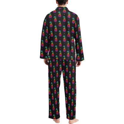 Pineapple Rainbow Dot Print Men's Long Pajama Set