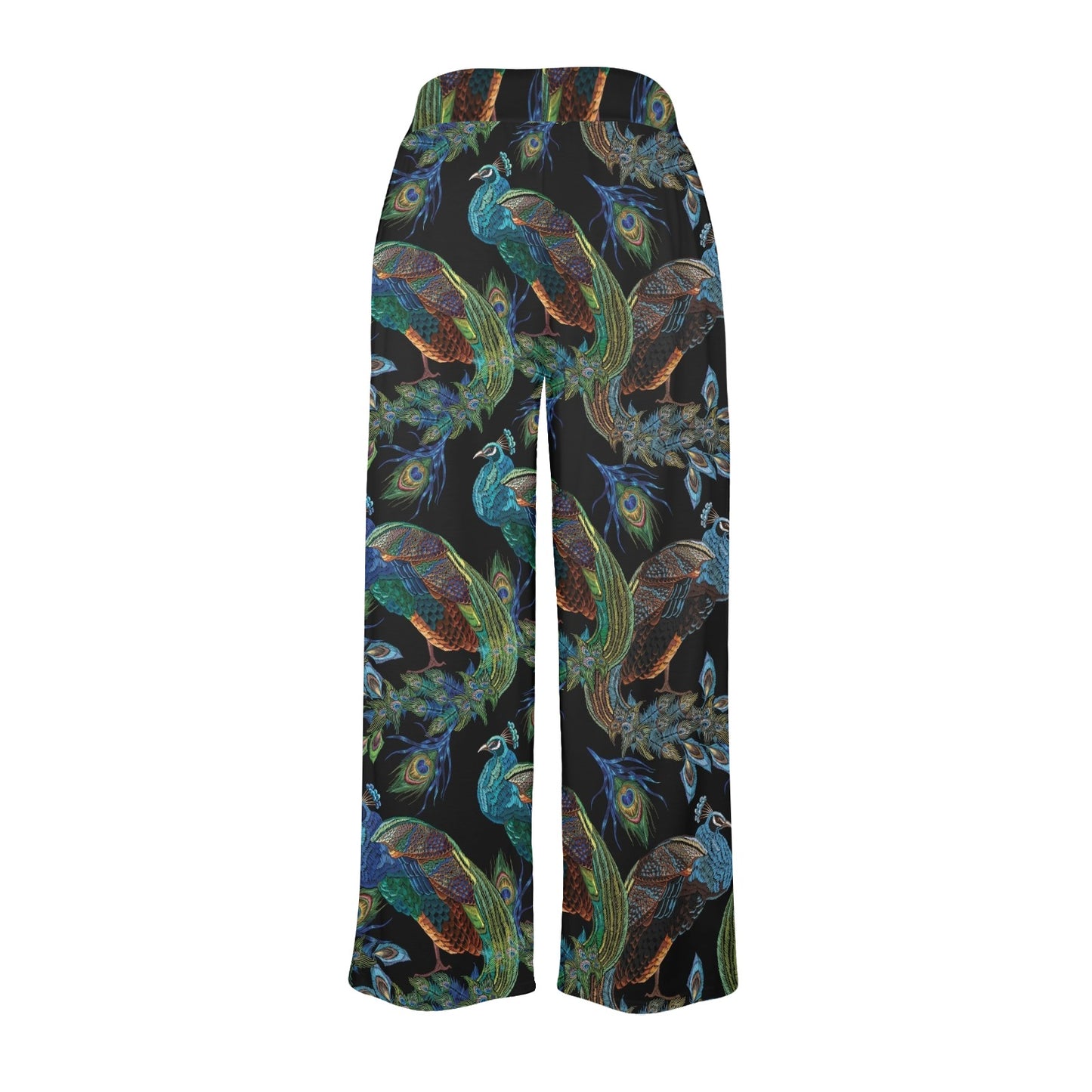 Peacock Pattern Print Design A04 Women's Wide Leg Lounge Pants