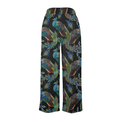 Peacock Pattern Print Design A04 Women's Wide Leg Lounge Pants