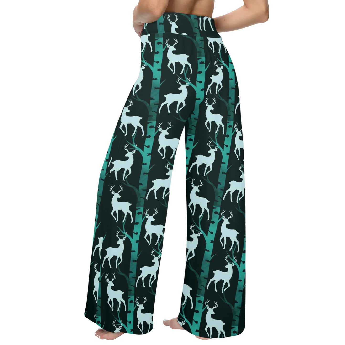 Deer Jungle Print Pattern Women's Wide Leg Lounge Pants