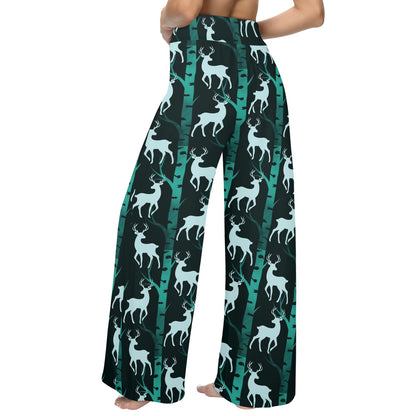 Deer Jungle Print Pattern Women's Wide Leg Lounge Pants
