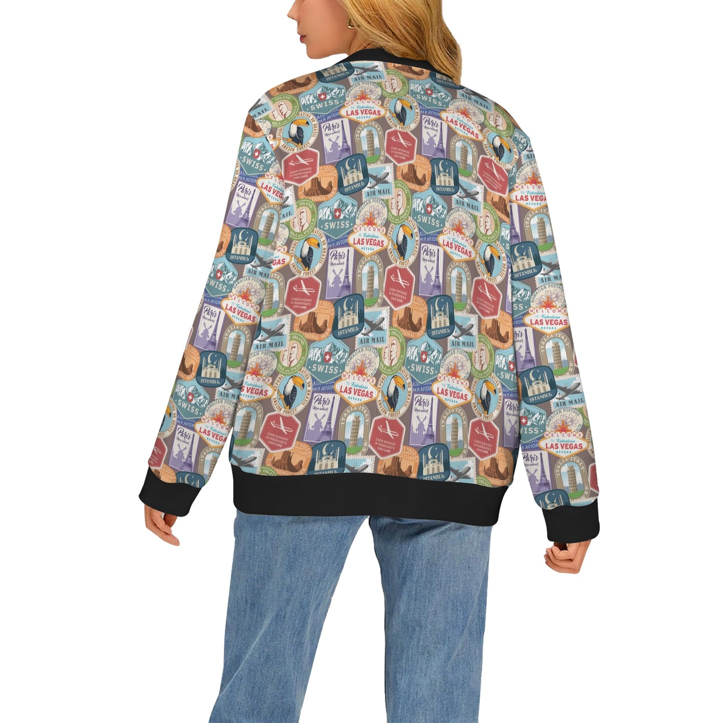 Travel Stamp Print Design LKS301 Women's Cardigan