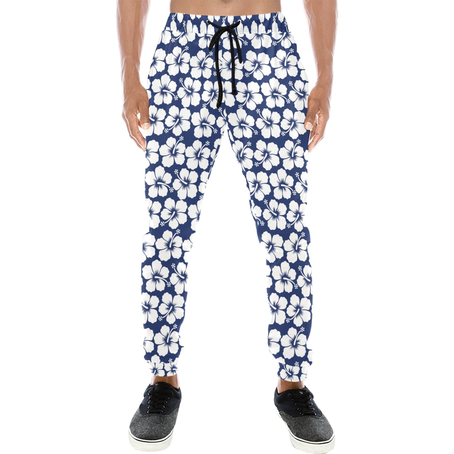 Hibiscus Blue Hawaiian Flower Pattern Men's Sweatpants
