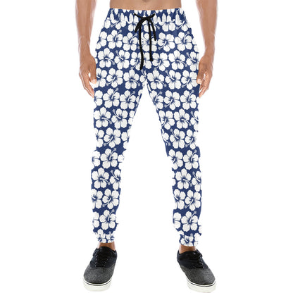 Hibiscus Blue Hawaiian Flower Pattern Men's Sweatpants