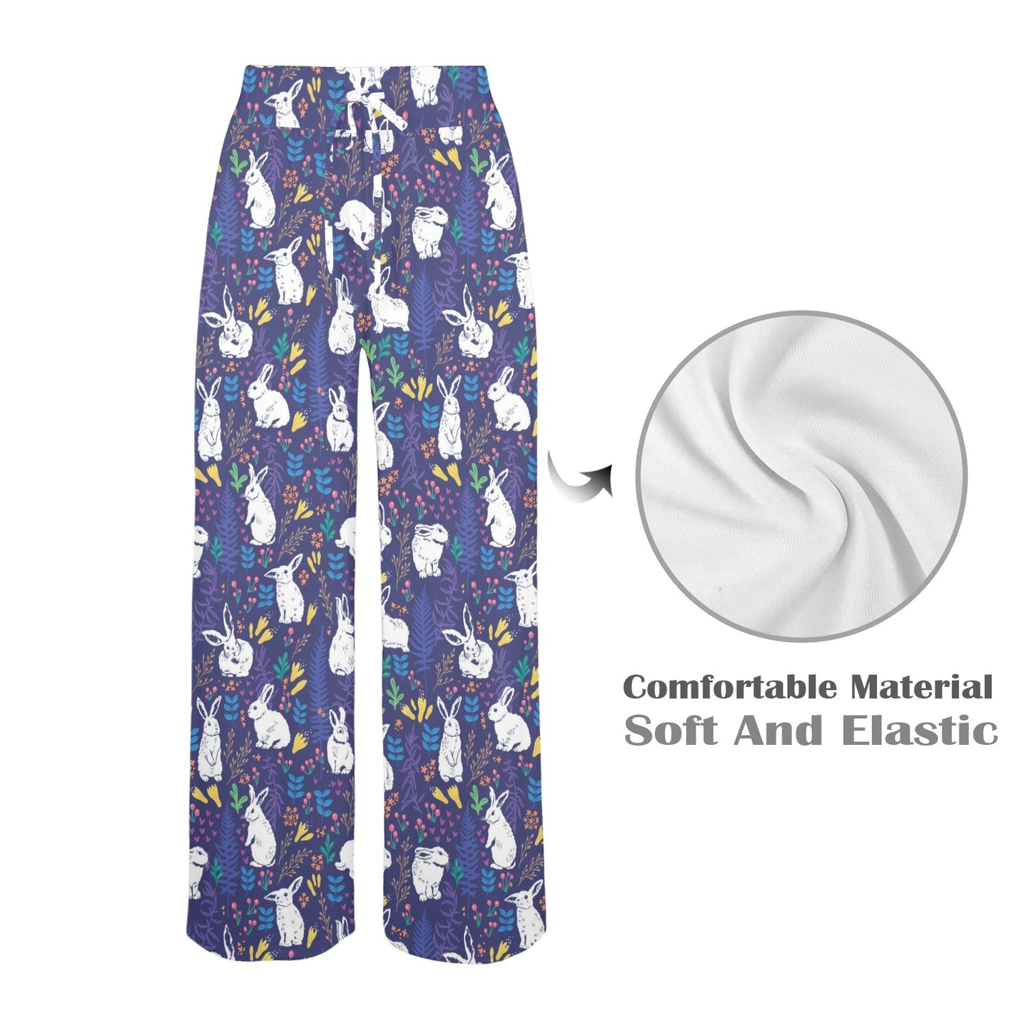 Bunny Pattern Print Design 01 Women's Wide Leg Lounge Pants