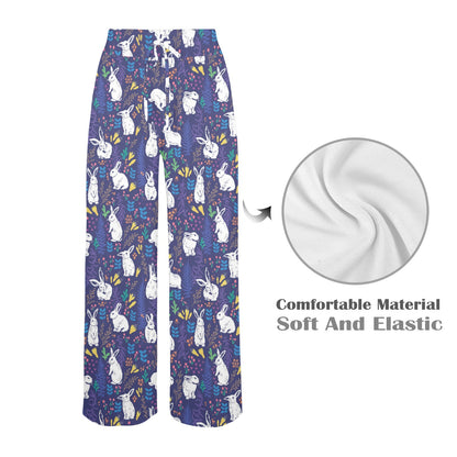 Bunny Pattern Print Design 01 Women's Wide Leg Lounge Pants