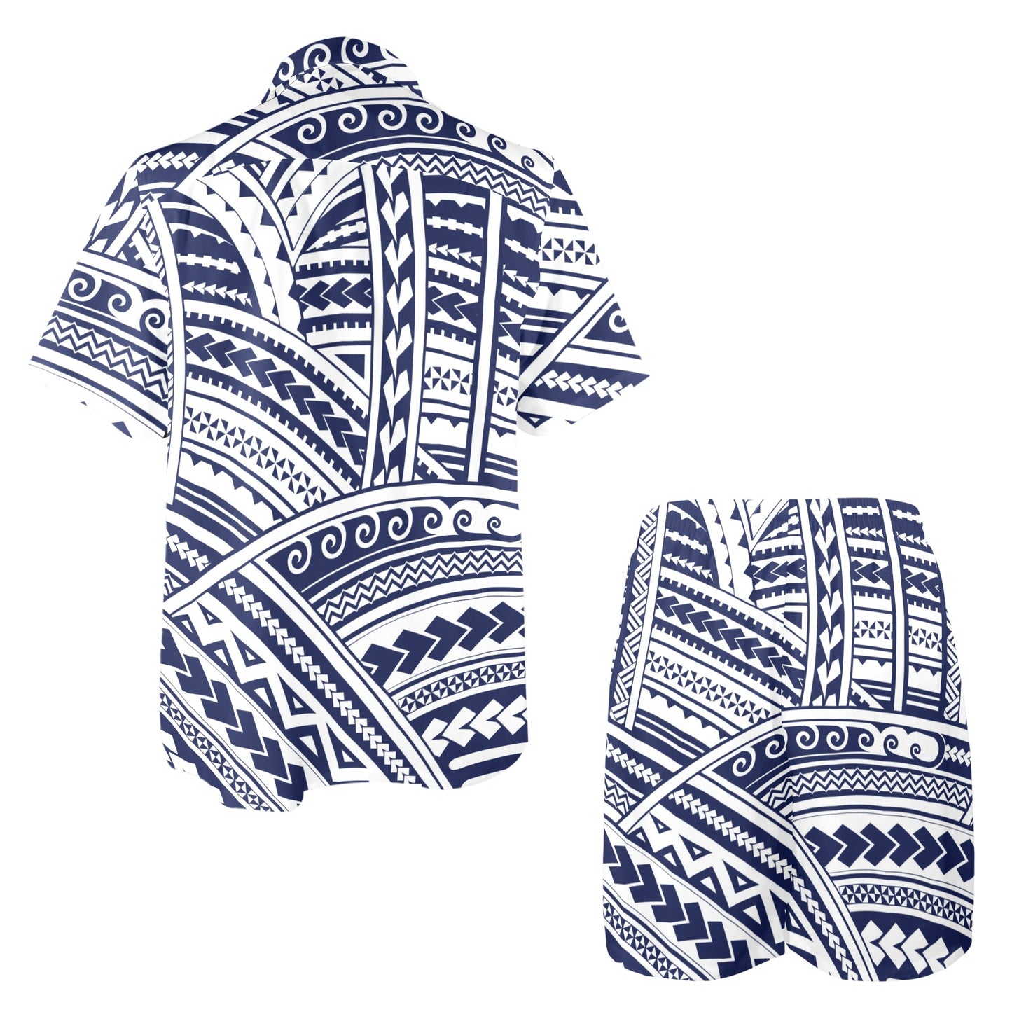 Polynesian Tribal Circle Round beach Blanket Men's Beach Shirt and Shorts Set