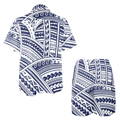 Polynesian Tribal Circle Round beach Blanket Men's Beach Shirt and Shorts Set