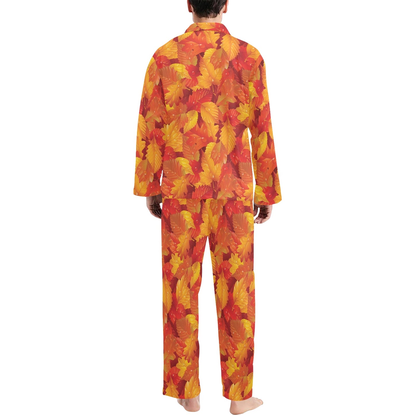 Elm Leave Autum Print Pattern Men's Long Pajama Set