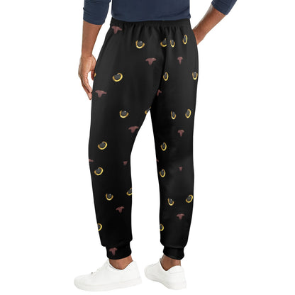 Black Cat Face Print Pattern Men's Casual Track Pants