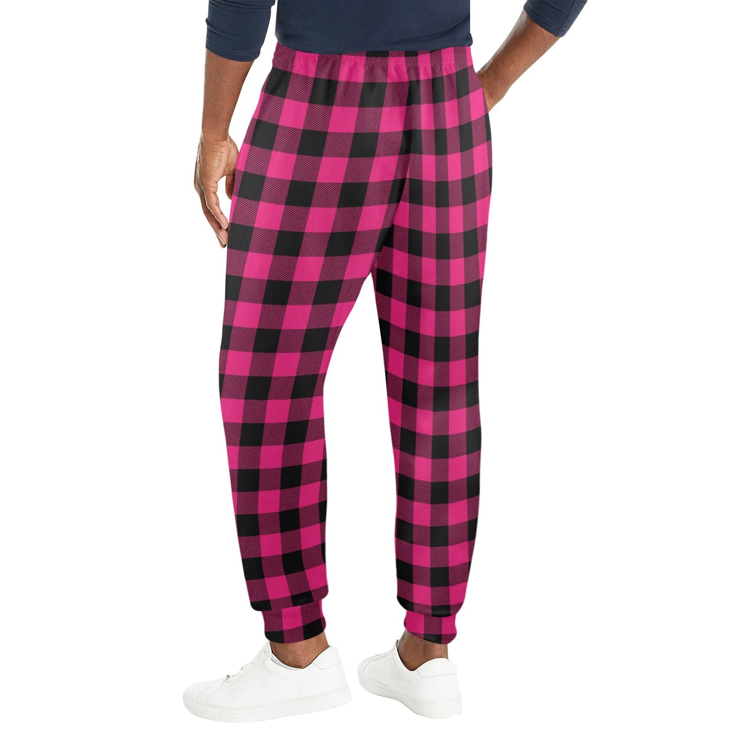 Pink Tartan Plaid Pattern Men's Casual Track Pants