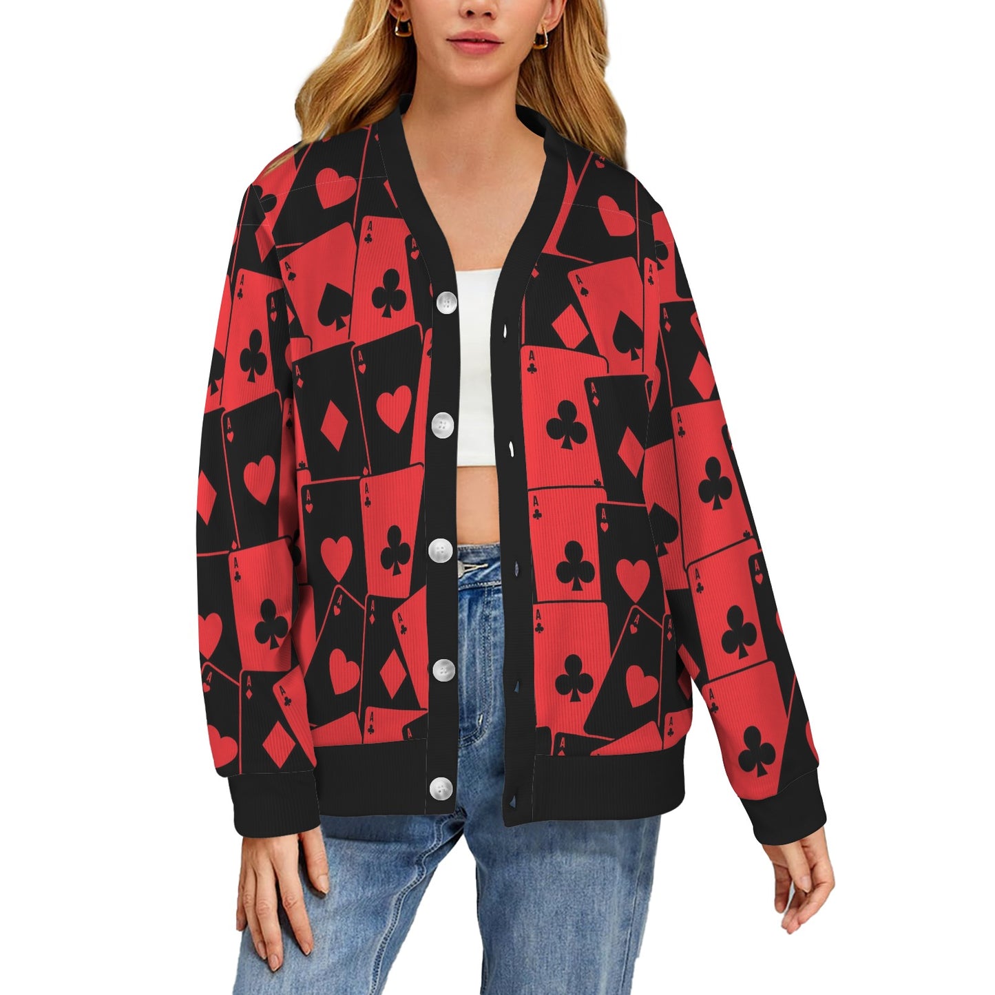 Poker Cards Pattern Print Design A01 Women's Cardigan