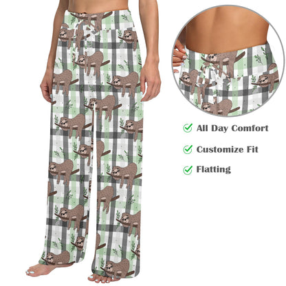 Sloth Print Design LKS301 Women's Wide Leg Lounge Pants