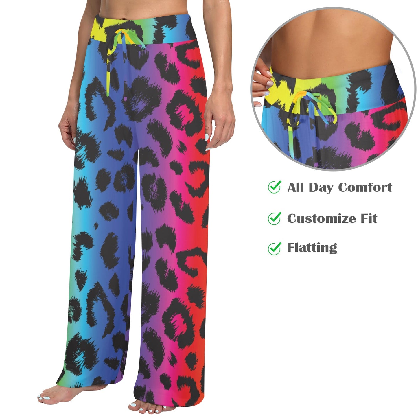 Rainbow Leopard Pattern Print Design A01 Women's Wide Leg Lounge Pants