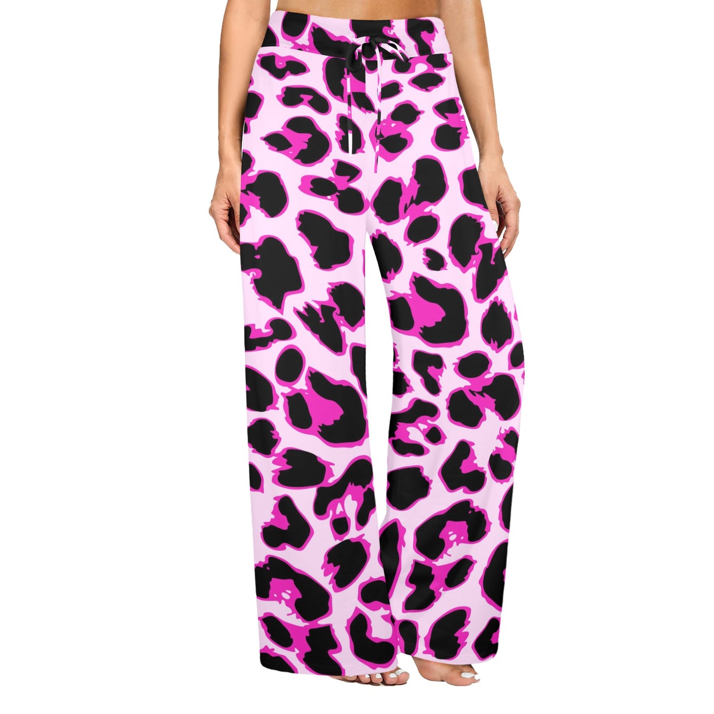 Pink Leopard Print Women's Wide Leg Lounge Pants