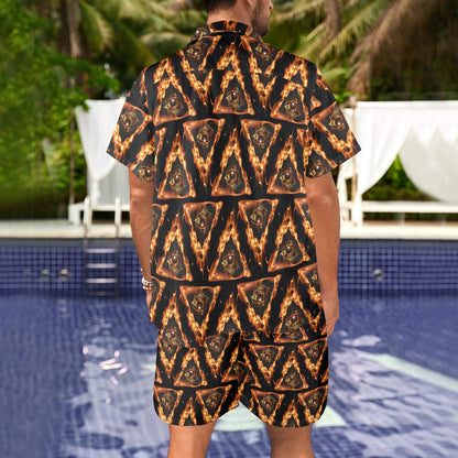 Eye of Horus in Flame Print Men's Beach Shirt and Shorts Set